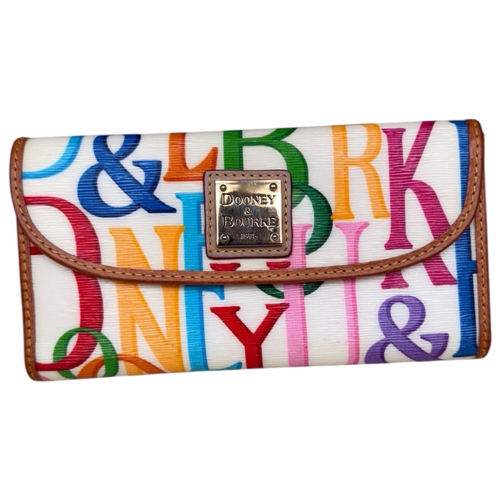 Dooney & Bourke White Multicolor Logo Continental Wallet with Leather Trim